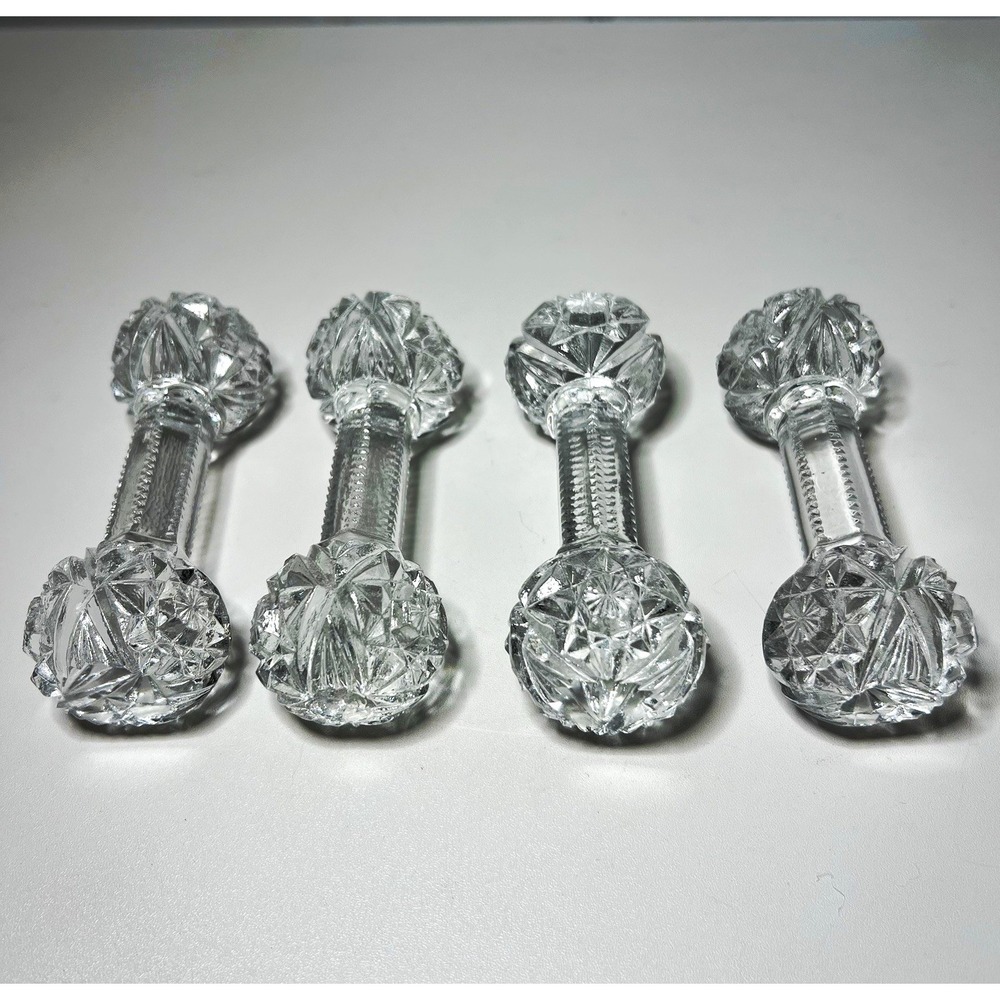 Set of 4 Vintage Cut Crystal Glass Knife Rests Barbell Star Diamond Pattern